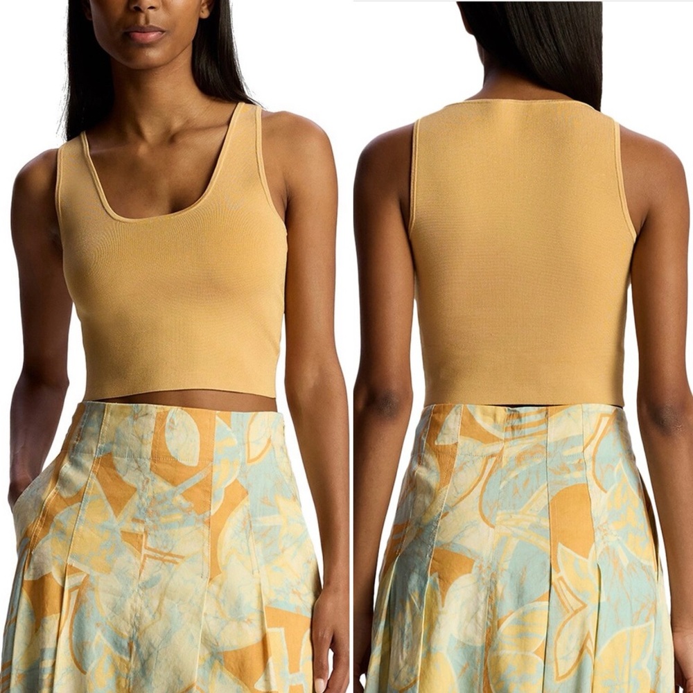 A.L.C. Cleo Compact Cropped Slim Fit Scoop Neck Knit Top in Blonde Tan Size XL‎